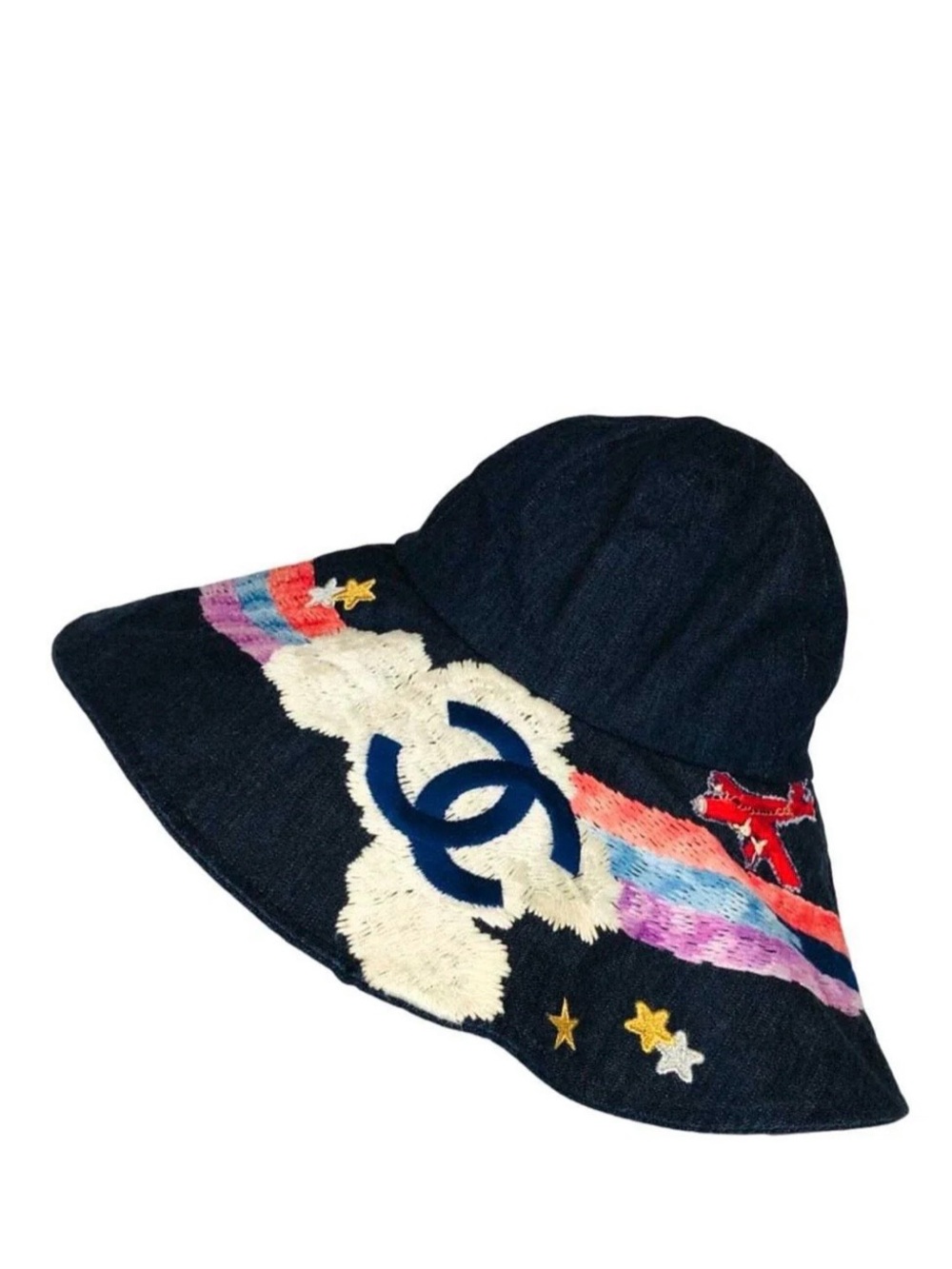 ChaneI Night Flight Bucket Sun Hat Black Denim Rare !